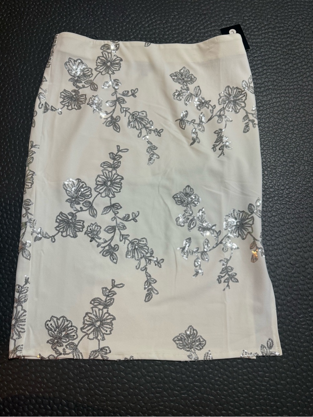 Cream Pencil Skirt with Silver Floral Sequin Detail - Women's